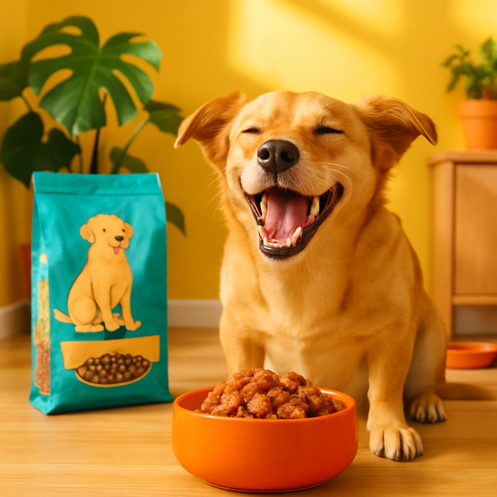 A happy pet eating food